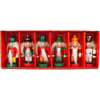 Afbeelding van BRUBAKER 6 Delige Set Notenkraker Houten Hangers Kerstboomdecoraties Handgeschilderd