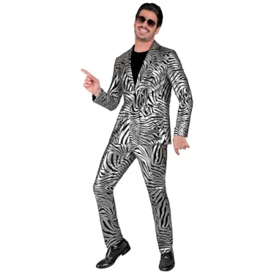 Afbeelding van Widmann Pooier Kostuum Foute Glamour Zebra Zilver Man Medium Carnavalskleding Verkleedkleding