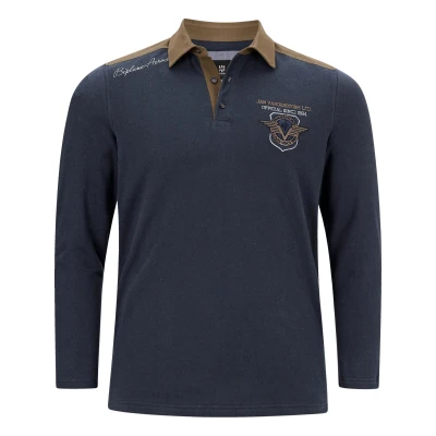 Afbeelding van Jan Vanderstorm polo BALDREK Plus Size met contrastbies en borduursels donkerblauw