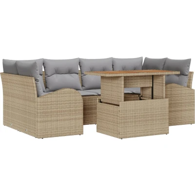 Afbeelding van vidaXL 7 delige Tuin Sofa Set met Kussens Beige Poly Rattan