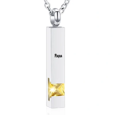Afbeelding van Luxe Ashanger Met Ketting En Gravering Papa Assieraad Zilverkleurig Gele Steen As Gedenksieraad Urn Incl. vuller