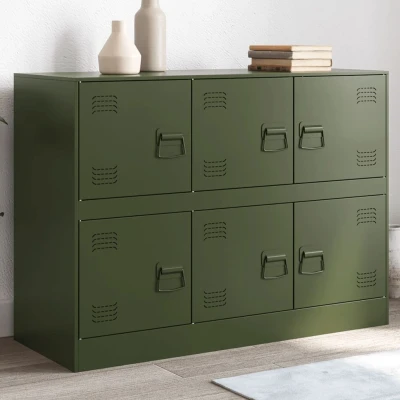 Afbeelding van Dressoir 99x39x73 cm staal olijfgroen