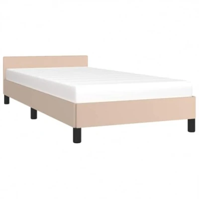 Afbeelding van vidaXL Bedframe met hoofdbord kunstleer cappuccinokleurig 100x200 cm, bedframe, slaapmeubel, ledikant, bed, bedbodem, eenpersoonsbed, slaapbed