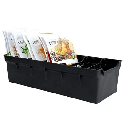 Afbeelding van Kruidenrek Zwart 30x13x8 cm Kruidenorganisator Kruidendoos Kruidenpotjes Staand Kruiden Organisator