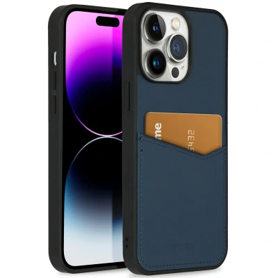 Afbeelding van Apple iPhone 14 Pro Max Hoesje Echt leder Accezz Hardcase/Backcover Donkerblauw Telefoonhoesje