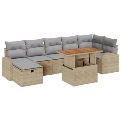 Afbeelding van vidaXL 8 Delige Tuin Sofa Set met Kussens Beige Poly Rattan
