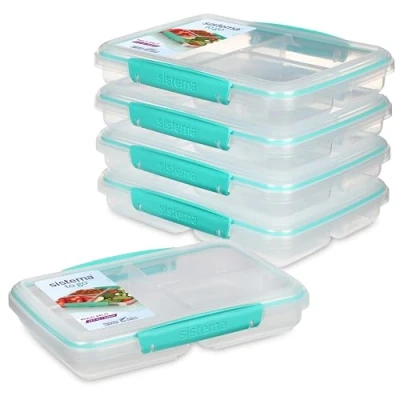 Afbeelding van Sistema TO GO Voedselopslagcontainers Multi Split Meal Prep Boxes Met scheidingswanden en clips 820 ml BPA vrij 5 tellen