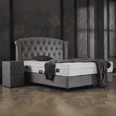 Afbeelding van 2 Persoons Boxspring Met Opbergruimte Aurora Antraciet 180x200 cm Pocketvering Inclusief Topper Dekbed Discounter.nl