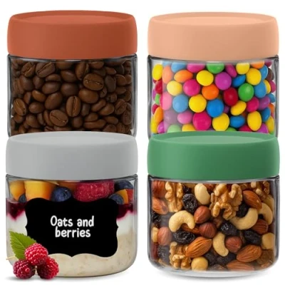 Afbeelding van HEFTMAN Overnight Oats Potten met Deksels 4 Pack 300ml Jar