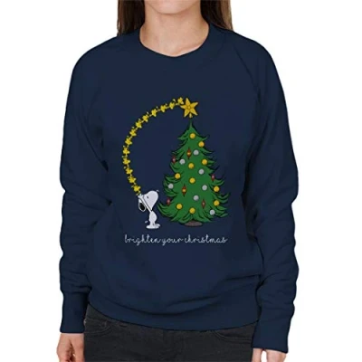 Afbeelding van Peanuts Snoopy Woodstock Brighten Your Christmas dames sweatshirt marineblauw, XL