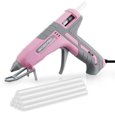 Afbeelding van WORKPRO lijmpistool, 60 W/100 W, met 10 lijmsticks 11 x 200 mm, elektrisch snelle verwarming, 90 seconden, voor doe het zelf, kantoor, thuis, grijs roze