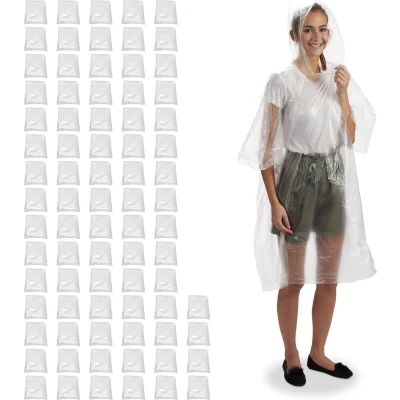 Afbeelding van 80x regenponcho, wandelen &amp; festivals, met mouwen, lang, regencape voor mannen en vrouwen, transparant