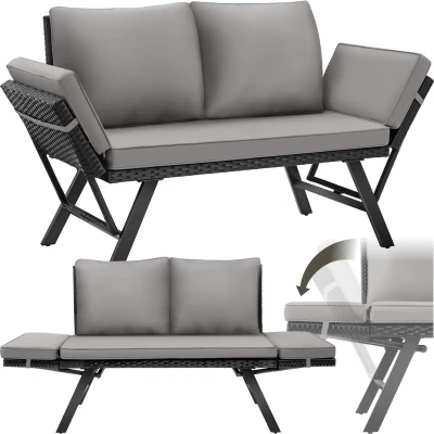 Afbeelding van tectake® Rotan Loungeset, 2 in 1 Wicker Loungebank, Verstelbare Armleuningen, Tuinset, Ligbed Rattan, Balkon Incl. Kussens, Outdoor Lounge, Tuinmeubelen, Weerbestendig, Garden Furniture