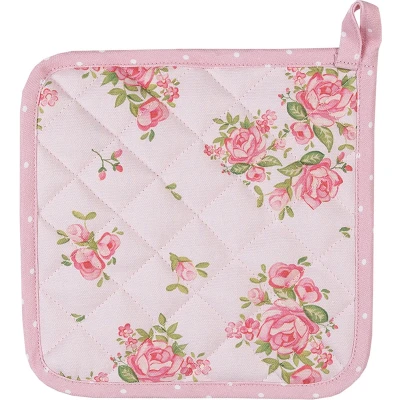 Afbeelding van Clayre &amp; Eef Kind Pannenlap 16x16 cm Roze Katoen Vierkant Rozen