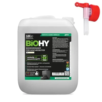 Afbeelding van BiOHY Vloerreiniger voor dweilrobot station met frisse geur (jerrycan van 10 liter) + afvoerkraan, reinigingsmiddelconcentraat alle wis en zuigrobots natte functie, schuimarm streepvrij