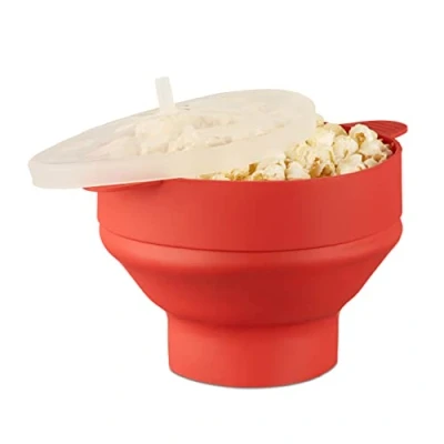 Afbeelding van Relaxdays popcorn maker silicone voor magnetron popper opvouwbaar silicoon rood