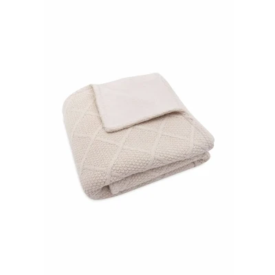 Afbeelding van Jollein Babydeken Check Knit, havermout Teddy Fleece 75 x 100 cm 60% katoen, 40% acryl, binnenkant 100% polyester voor babywieg 2,0 TOG Oeko Tex gecertificeerd breipatroon