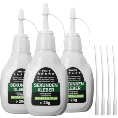 Afbeelding van 3 x 20 g secondelijm, universeel, vloeibaar, extra sterk en snel, waterbestendig, hittebestendig, met doseerpunten dop tegen uitdroging