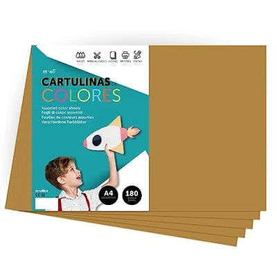 Afbeelding van Cartulina de Colores, A4 Colores Intensos, Hojas 180gr para Manualidades, Imprimir tus Documentos y Diseños Creativos, Folios · m office (25 hojas, marrón claro)