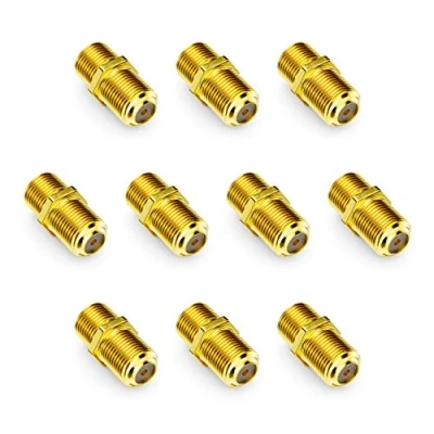 Afbeelding van deleyCON 10 Stuks SAT Adapter Koppeling Verleng Coaxiale Kabel 2x F Connector Smalle Moer Verguld voor Satelliet BK Systemen