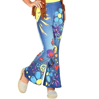 Afbeelding van Widmann Hippie Kostuum 70s Legging Peace To The World Meisje Blauw Maat 158 Carnavalskleding Verkleedkleding