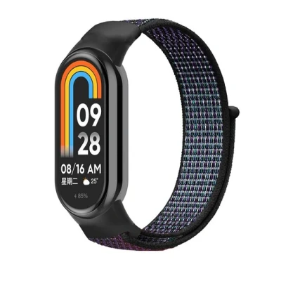 Afbeelding van Sport loop nylon bandje Zwart met paars Xiaomi Smart band 8