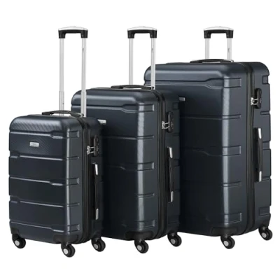 Afbeelding van Zelsius koffer set ABS hardshell met cijferslot, 4 wielen en binnenscheidingswand handbagagekoffer, harde kofferset delig, trolley, groot, bagageset, antraciet, [74 x 49 30 cm],
