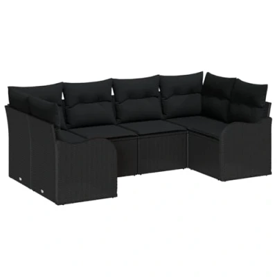 Afbeelding van vidaXL 6 delige Tuin Sofa Set met Kussens Zwart Poly Rattan, 2 zits Rattan