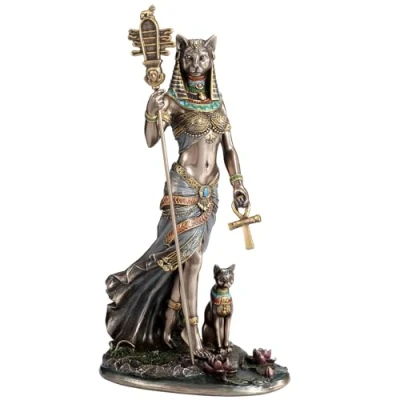 Afbeelding van Veronese Design Beeld/figuur Egyptische Godin Bastet met Sistrum en Ankh (hxbxd) ca. 26cm x 15cm 9,7cm