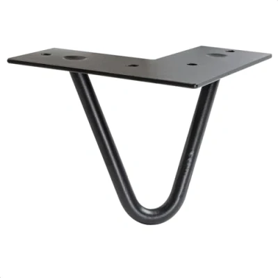 Afbeelding van Wagner 12821001 Meubelpoot, hairpin leg in retrostijl, zwart staal met poedercoating, 12 x 10 cm, conisch/schuin verlopend, geïntegreerde aanschroefplaat