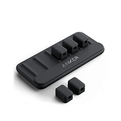 Afbeelding van Anker Kabelbeheer, magnetische kabelhouder, desktop multifunctionele snoerhouder, 5 clips voor bliksem, USB C, microkabels, andere draden, plakt op hout, marmer, metaal, glas (zwart)