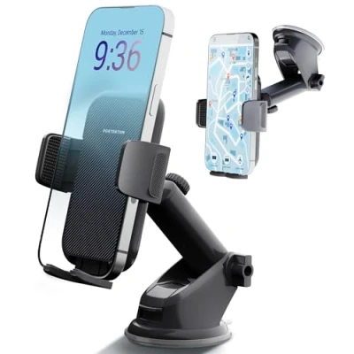 Afbeelding van PORTENTUM Autotelefoonhouder, verstelbare telefoonhouder voor auto&#039;s, 360 rotatie autodashboard/voorruit verbeterde sterke zuigkracht Eén knop ontgrendeling autotelefoonhouder