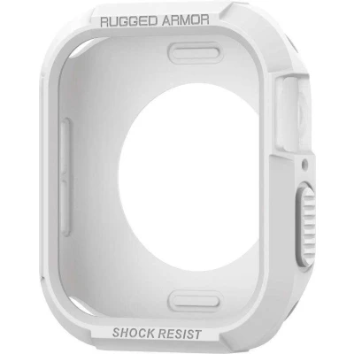 Afbeelding van Apple Watch 44 mm Hoes: Spigen Rugged Armor Case smartwatch Shockproof/Valbescherming Backcover,Softcase,Bumper Wit Siliconen En TPU (zacht)