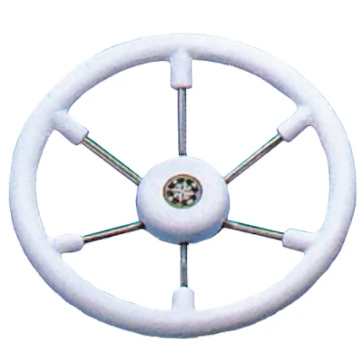 Afbeelding van 6 spaaks stuurwiel leader tanegum rvs met witte polyurethaan rand a=410mm. b=100mm