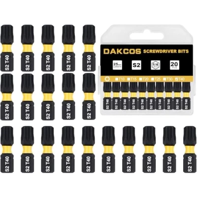 Afbeelding van DAKCOS T40 Bit, Torx Bit T40, S2 assortiment, 1/4 inch zeskantschacht (lengte: 25 mm, 20 stuks)