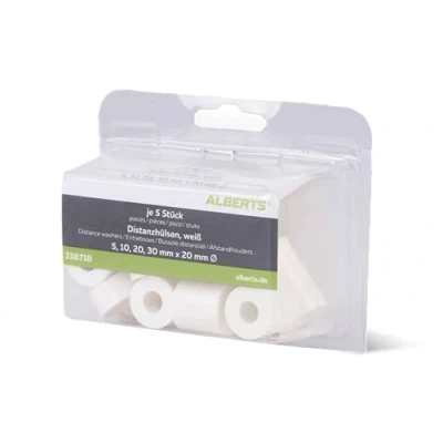 Afbeelding van Alberts 338718 Afstandshuls kunststof kunststof, wit 20 stuks in 4 maten x 5 mm /20 10 30