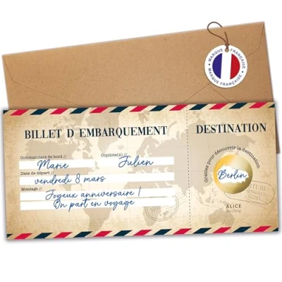 Afbeelding van Reisverrassingskraskaart Personaliseerbare instapkaart om cadeau te geven Vliegticket aankondiging Verjaardagscadeau EVJF In het Frans Vintage model (1 kaart)