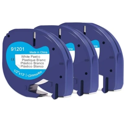 Afbeelding van Doree 3 pack compatibele labeltape 91221 91201 S0721660 12 mm x 4 m zwart op wit voor Dymo LT 100T, 100H labelprinter