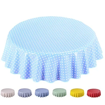 Afbeelding van Home Direct Tafelkleed van pvc, rond, 160 cm, kleine stippen, lichtblauw
