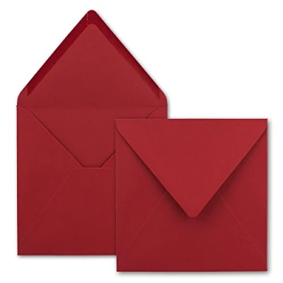 Afbeelding van FarbenFroh Vierkante enveloppen in rozenrood (rood) 15,5 x cm zonder venster, met natte plakrand 110 g/m² voor uitnodigingskaarten bruiloft, verjaardag en meer