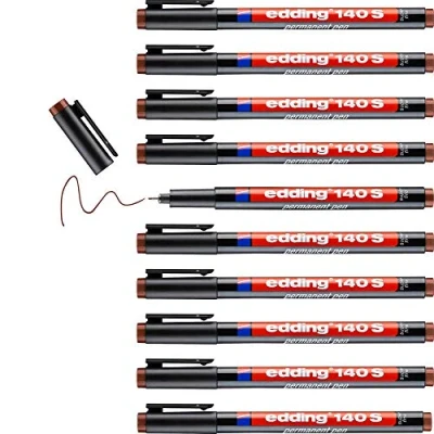 Afbeelding van edding 140 S permanente pen 10 stiften blauw ronde punt 0,3 mm voor schrijven op glas, plastic, folies en gladde oppervlakken permanent, sneldrogend, veegvast watervast