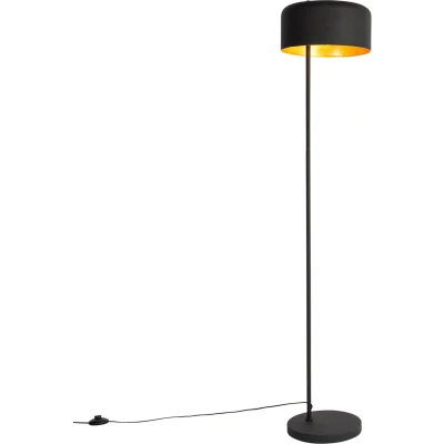 Afbeelding van QAZQA Retro vloerlamp zwart met gouden binnenkant Jinte
