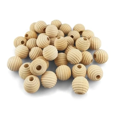Afbeelding van Netuno 50 stuks geribbelde houten kralen, 14 mm, met gat, decoratieve gegroefd voor handwerk, sieraden, macramé, knutselen, rijgen, knutselkralen groot knutselballen, hout