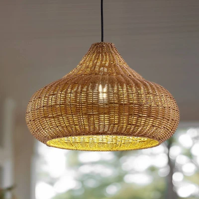 Afbeelding van Lucande buiten hanglamp Taniola, 1 lamp, beige, rotan