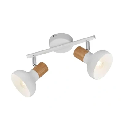 Afbeelding van Reality Leuchten Latika wandlamp R81522031, mat wit metaal, synthetisch hout, excl. 2x E14