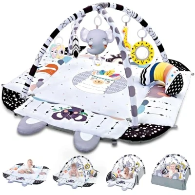 Afbeelding van TFDER 6 in 1 speelkamer voor baby&#039;s, antislipmat kruipmat met speelboog en sensorisch speelgoed 0+ maanden,Zwart wit