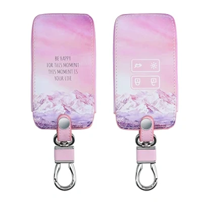 Afbeelding van kwmobile Autosleutel hoesje geschikt voor Renault 4 knops Smartkey (alleen Keyless Go) behuizing Case in poederroze / paars koraal Be Happy Moment design