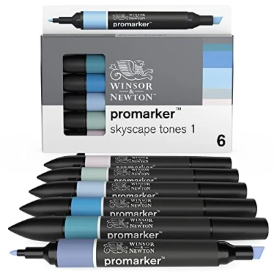 Afbeelding van Winsor &amp; Newton 0290118 Promarker, professionele layoutmarker 2 punten, fijn en breed voor tekeningen, ontwerp lay outs Set 6 Skyscape 1