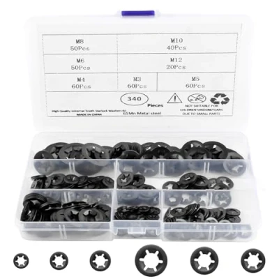 Afbeelding van NVIYAM 340 stuks borgringen Starloc sluitringen binnentand klemringen assortiment set M3 M4 M5 M6 M8 M10 M12 klemring, zwart