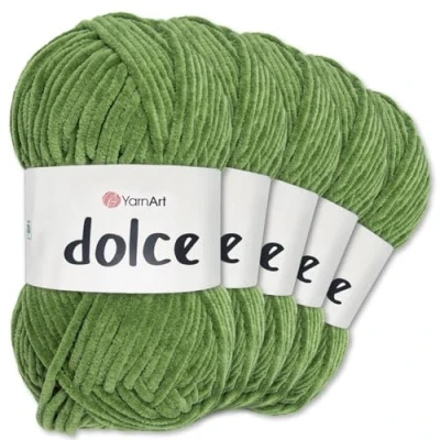 Afbeelding van Frida&#039;s Wollhaus YarnArt 5 x 100 g Dolce Chenille wol garen breien haken amigurumi 52 kleuren (797, meigroen)